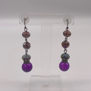 Purple Glass Bead Dangle Earrings